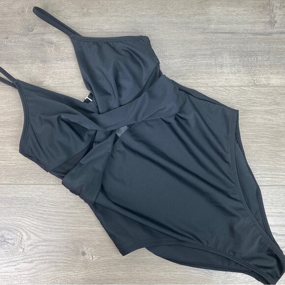 Cupshe Black Forest Adventure Solid Mesh Wrap Front Cutout One Piece Sz.S NWT - Picture 4 of 16